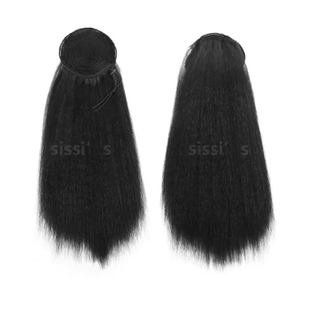 22 Palcový Afro Dlhé Rovné Šnúrkou Copu Syntetické Yaki Vlasy Buchta Pony Chvost Clip In Predlžovanie Vlasov Pre Ženy Čierna