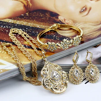 Neovisson Zlatá Farba Svadobné Šperky Sady Drop Náušnice Prívesok Neckalce Putá Náramok Alžírskej Dizajn