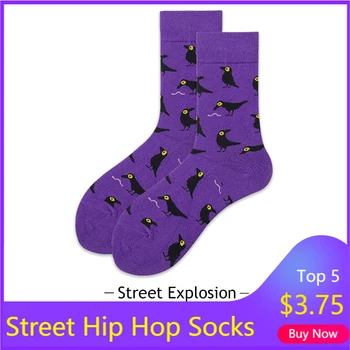 Fialová 1 Pár Hip Hop Ponožky Vrana Vzor Dlho Cartoon Mužov Ponožky Unisex Street Sport Skateboard Posádky Ponožky Harajuku Muž Sox
