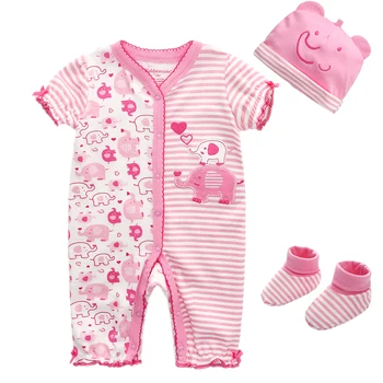 3ks Oblečenia Sady Baby Boy Girl Jeseň Bavlna-Krátke Rukáv Dieťa Romper+Hat+Ponožky Baby Set Dieťa Detské oblečenie