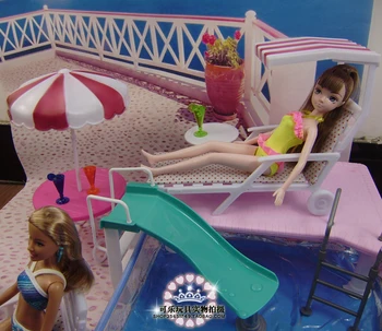 Bábiky, príslušenstvo Pre bábiky barbie hračky bazén, plávanie nábytok dáždnik pláž stoličky list pre bábiku barbie bazén nastaviť hračka darček