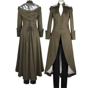 Ženy Jeseň Zimné Kabáty Steampunk Štýl Retro Tailcoat Bunda Gotický Viktoriánskej Frock Kabát Ženy Jednotný Úbor S Kapucňou Dlhý Co