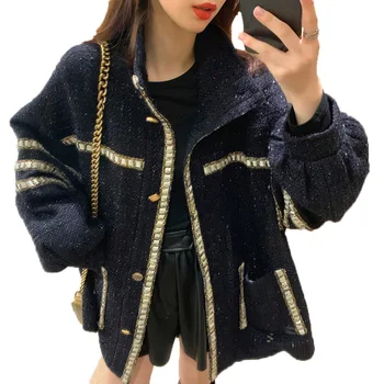 Ženy Bundy 2020 Vintage Farebný Blok Preppy Jeseň Zima Plus Veľkosť Polovici Dĺžky Kórejský Módne Voľné Outwear Bundy Kabáty