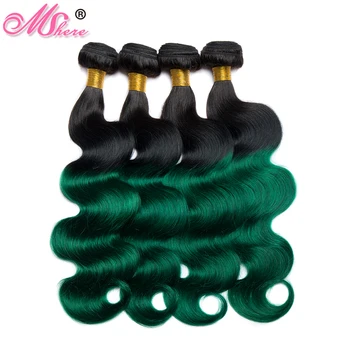 Mshere Telo Ombre Hair 3 /4 Zväzky S Uzáverom 1B / Zelená Peruánskej Ľudské Vlasy Väzbe Zväzky S Uzáverom Non Remy Vlasy