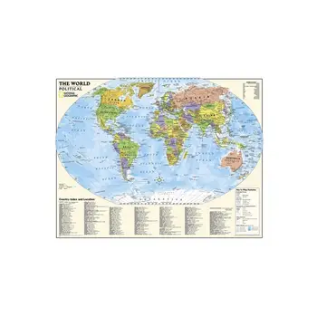 24x36 palcov Svet Politická Mapa S Krajinou Index A Umiestnenie Jemné Plátno na Maľovanie Na Stenu, Dekorácie