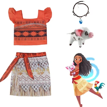 Princezná Moana Cosplay Kostým pre Deti Vaiana šaty s Náhrdelník&pet pua ošípaných Halloween oblečenie pre Deti, Dievčatá strana Dary