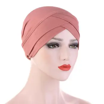 Jednofarebné bavlnené čelo kríž hidžáb čiapok pre ženy, India zábal hlavu šatku Turban kapoty úsek Moslimských hijabs spodnej spp