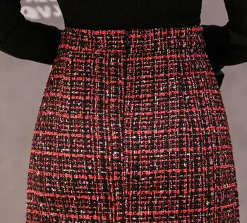 Vintage Koberčeky Tweed Sukne Ženy jeseň zima Vlna Vysoký Pás A-Line obchod Pracovať split sukne