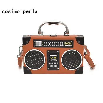 Rádio Pásky Vytlačí Mini Crossbody Tašky pre Ženy 2020 Box v Tvare Taška cez Rameno PU Kožené Malé Peňaženky Vintage Klapka Kabelky