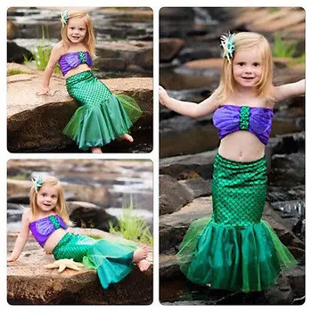 Malá princezná ariel šaty cosplay kostým deti pre dievča fantázie zelené šaty