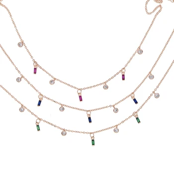 Kľúčnu kosť náhrdelník 2018 nové prišiel 3 farbách zelená modrá červená bageta kolo geomtric cz drop kúzlo krásne nádherné čaro šperky