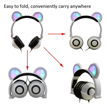 Roztomilý Skladacie Bezdrôtová Panda Bear Ear Slúchadlá Deti Headset Cosplay Slúchadlá s LED Blikajúce Chlapci Dievčatá
