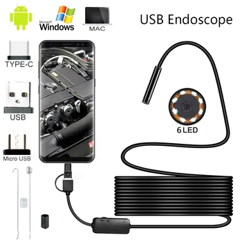 Endoskop Fotoaparát 5,5 mm HD USB Endoskop s 6 LED 1/2/5M Kábel Nepremokavé Inšpekcie Borescope Pre Android PC