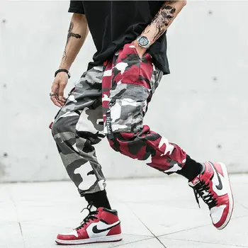 Kamufláž Spájať joggers nohavice Mužov Camo Streetwear Mens Cargo Nohavice Hip Hop Nohavice Multi-vrecko Bavlna Vojenské Nohavice Muž