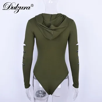 Dulzura s dlhým rukávom s kapucňou sexy vystrihnúť kombinézu 2018 jeseň zima ženy zips army zelená biela pevná hoodies ženské telo