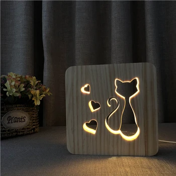 Drevené Lampa Zvierat Roztomilý kawaii Mačka Packa Lampa 3D USB LED Tabuľka Light Switch Kontroly drevorezbárstvo Čítanie pre Deti Miestnosti Dekorácie