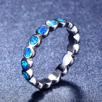 Bamos Roztomilý Strieborné Farebné Krúžky Trendy White/Blue Fire Opal Prst Zásnubné Prstene, Šperky Pre Ženy Najlepšie Darčeky