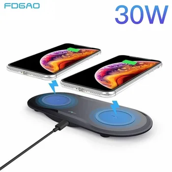 FDGAO 30W Dual Sídlo Qi Bezdrôtová Nabíjačka Pre Samsung S10 S20 USB-C 2 v 1, Rýchle Nabíjanie Pad Pre iPhone 11 XS XR X 8 Airpods Pro