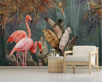 Vlastné tapetu Nordic moderný minimalistický tropických rastlín lesa flamingo, TV joj, steny domov nástenné dekorácie 3d tapety