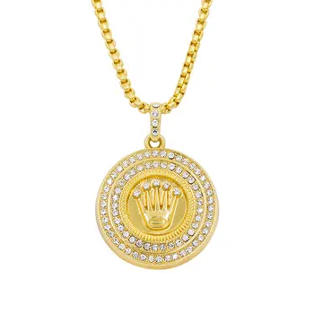 Ľadový Z Crystal Koruny Kolo Prívesok Náhrdelník hip hop pozlátené Bling náhrdelníky s reťazca šperky pre mužov a ženy