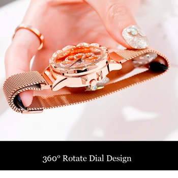 360° Otáčanie Dial Dizajn, Luxusný Magnetická Ženy Hodinky Šťastie Magnet Popruh Náramok Quartz Hodiny Relogio Feminino Drop Shipping