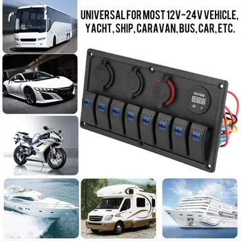 12V 24V 8 Gang Auto, Loď LED Kolískový Spínač Ovládací Panel Dual USB Voltmeter s Cigaretový Zapaľovač 2018 Nové