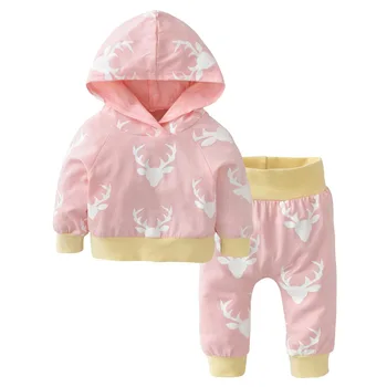 Nové 2020 Vianočné Novorodenca Chlapci Dievčatá Oblečenie Móda Dlhý Rukáv Jeleň Tlač Kapucí Top+Nohavice Infant Oblečenie Set Sa