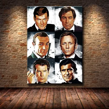 James Bond 007 Filmový Plagát Klasické Vintage Plátno Lakovanie Čiernych Bielu Stenu, Umenie Obrázok Cuadros Pre Obývacia Izba Domova