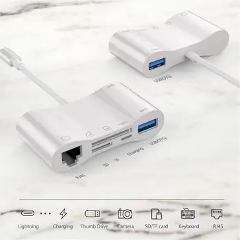 USB Ethernet S 2 Porty USB 3.0 SD Card Reader, RJ45 Lan Sieťové Karty USB 10/100Mbps Ethernet Adapter Pre iPhone, iPad