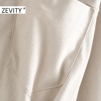 Zevity Ženy, jednofarebné Singel svojim Dvojité Vrecká Patch Tričko Ženské Šaty s Dlhým Rukávom Bežné Slim Elegantné Vestido DS4534