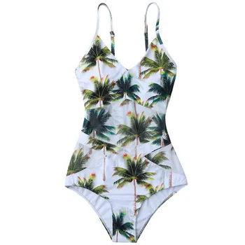 Ženy jednodielne Plavky 2020 Coco Palm Tree Tlač Plavky, Letné Beach Plavky, plavky celé plavky maillot de bain femme