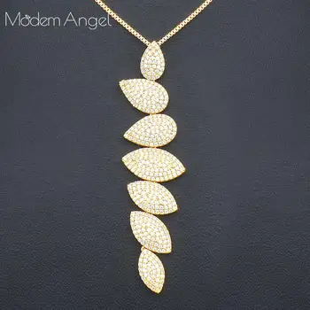 ModemAngel Luxusné Geometrie Elegantný Dizajn Cubic Zirconia Crystal Dlhé Náušnice Kvapka Náhrdelník Vintage Šperky Set pre Ženy