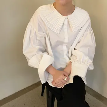 Cudzie Kitty Kórejský Štýl Elegantné Biele Tričko Femme 2020 Nové Jeseň Elegantné Ženy, Blúzky Dlhý Rukáv Klope Voľné Bábika Topy Blusas