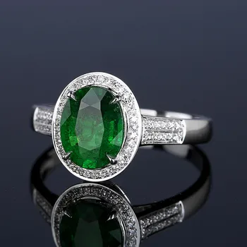 Móda vintage oválne green crystal emerald kamene, diamanty prstene pre ženy biele zlato strieborná farba šperky bijoux bague dary