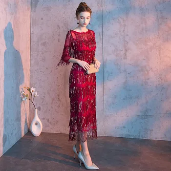 Wei jin 2021 Nové O Krk Sequin Šaty Sexy Morská víla Šaty Elegantné Tasse Večerné Šaty Vestido Formálne Večerné Šaty WY1636