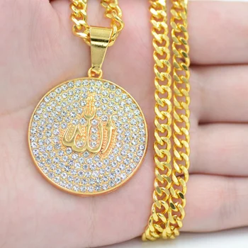 Islam Moslimských Alah Prihlásiť Micro Pave Zirkón Kolo Prívesok Náhrdelník Klasický Náboženský Štýl Mužov Vysoko Kvalitného Kovu Amulet Šperky