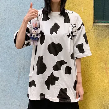 Letné Tričko Streetwear Žena Roztomilý Krava Topy Tee Kawaii Nadrozmerné Harajuku T Shirt Japonský Polovičný Rukáv Voľné Tričká Dámske