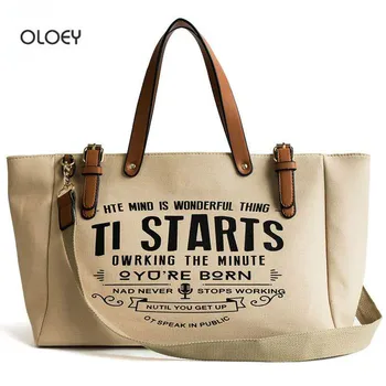 OLOEY Tote tašky pre ženy cestovanie Plátno taška messenger taška veľká-kapacita kabelka list vytlačený jeden-ramenný uhlopriečka taška