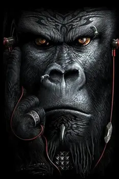Black Gorila Scarlet Demon Eyes Nosenie Slúchadiel Krúžok Frameless Plátno Hd Vytlačený Plagát Domova Nástenné Maľby