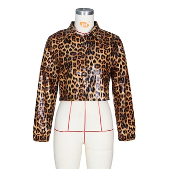 Tsuretobe Leopard Tlač Kožená Bunda Ženy Jeseň 2020 Ženy Coats Jeseň Oblečenie Pre Ženy Sexy pu kožené Sako Klub vrchné oblečenie