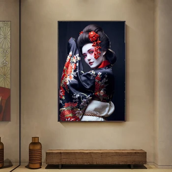 Portrét Japonský Geisha Plátno na Maľovanie Figuer Wall Art Plagáty a Vytlačí Obývacia Izba Frameless