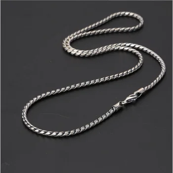 BOCAI nové reálne S925 Čistý strieborné šperky mužov a žien náhrdelník retro Thai striebro jednoduché wild twist náhrdelník clavicle reťazca
