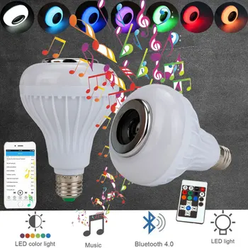 Horúce E27 LED Žiarovky Llights žiarovka s Bluetooth Reproduktor RGB Zmena Farby Lampa Vstavaný Audio Reproduktor s Diaľkovým ovládačom