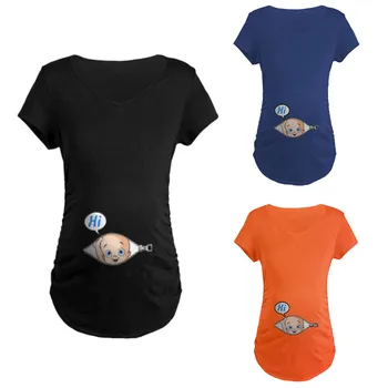 Materská šaty, Krátky Rukáv pre tehotné ženy, Kojace Karikatúra Tlače T-shirt Tehotenstva Oblečenie Žien na Materskej