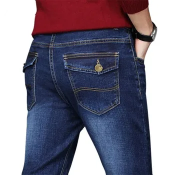 Plus veľkosť 44 46 48 50 pánske džínsy, nohavice kvalitné rovno strečové džínsy mužov dizajnér mens Príležitostných Slim Black Rovné Nohavice