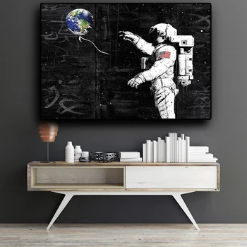 Plátno Obrazy Astronaut a zem v kozmickom Priestore obrazov na Stenu HD Tlačených Plagáty pre Obývacia Izba
