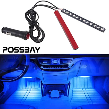 POSSBAY 12-LED Interiéru Vozidla Footwell Poschodí Svetlo Dekoračné Atmosféru Lampa Pásy S Cigaretový Zapaľovač Auta, LED, Neónové Lampy