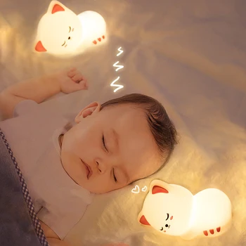 Silikónové Mačka Nočné Svetlo Nabíjateľná Noc Lampa Farebný Dotykový Snímač Spálňa Nočná Lampa Pre Deti Baby detský Nočného
