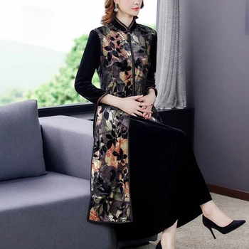WYWAN Nový produkt cheongsam stojan golier velvet temperament atmosféru elegantné módne dámske šaty