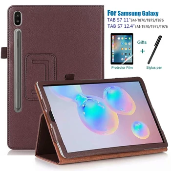 Prípad tabletu Samsung Galaxy Tab S7 Plus 12.4 palcový 2020 SM-T970 SM-T975 PU Kožené Slim Skladacie Litchi Štýl Funda Prípadoch Capa